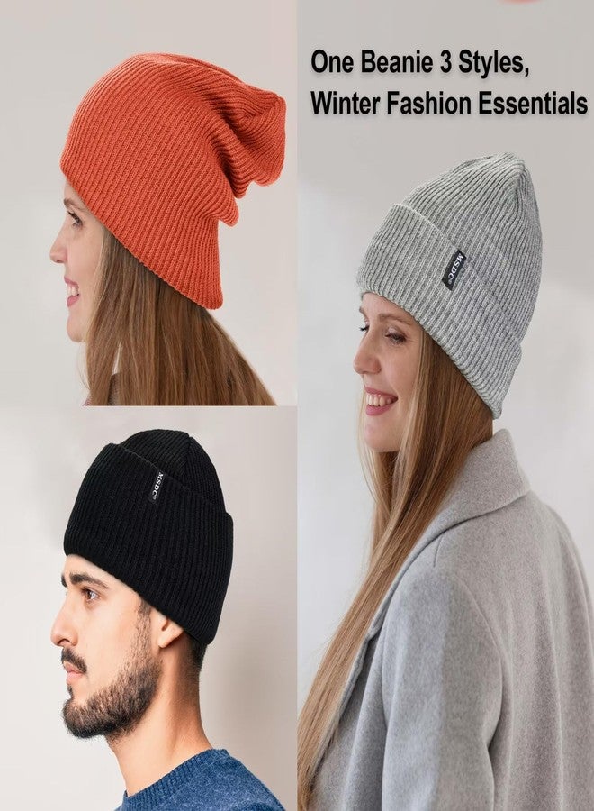 MSDC Beanies Women 3 Pack, Winter Hats for Women Men Fleece Lined Knit Warm Thermal for Cold Weather, Beanie for Women Fashionable Skull Cap(Black+Gray+Dark Orange) - Image 5
